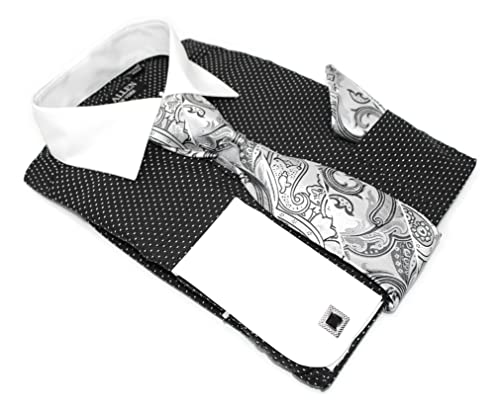 C. Allen Men's Pin Dot Pattern Regular Fit French Cuffs Dress Shirts with Tie Hanky Cufflinks Combo2