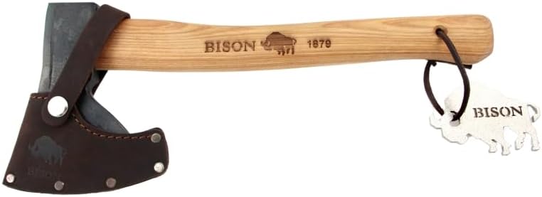 Bison Hatchet 1879 500 g I Allrounder 330 mm Long for Forest, Camping & Outdoor I Hand Forged I Triple Safety Wedging with Genuine Leather Cutting Protection, Natural