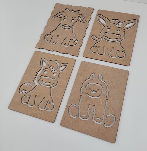 Image of Cliths Montessori Farm Animals Stencil Set - 14 Templates for Handwriting, Drawing, and Artistic Expression