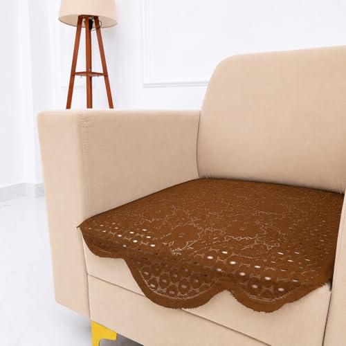 Image of Homerz Premium 'Surya Series' Sofa Cover | Stylish Sofa Protector | Net Fabric | Anti-Stain & Washable Slip Cover Exact Size Antislip (Flower Valley Brown, 1 Seater, Only Seat Cover)
