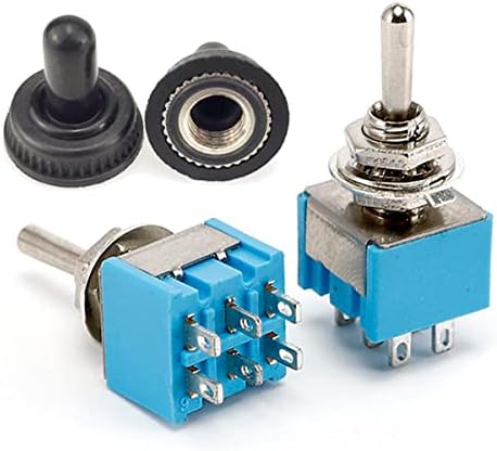 REDGOOSE 10Pack Mini Electrical Toggle Switch 250VAC 6A 6 Pin 3 Position ON/Off/ON DPDT with Weatherproof Boot Cap Cover for Auto Car Marine Boat