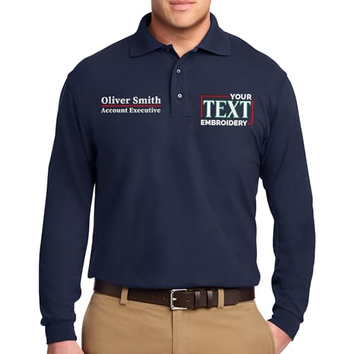 Custom Embroidered Long Sleeve Polo Shirts for Men Personalized Embroidery Add Your Name Text