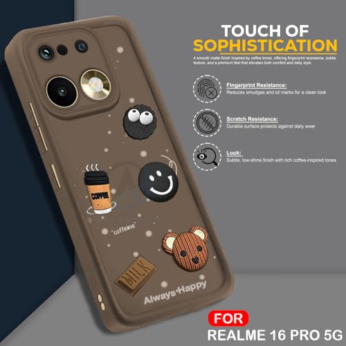 Image of AESTMO Back Case Cover for Realme 16 Pro 5G Cover | Cute Fun Cartoon 3D Ball | Coffee Silicone Case | Full Body Protection | Camera Protection Back Realme 16 Pro 5G (Brown)