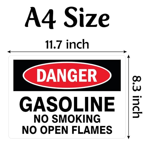 Image of CVANU Danger GASOLINE No Smoking No Open Flames Warning Safety Self-Adhesive Waterproof PVC Vinyl Sign Sticker Size (11.7inchX8.3inch) Pack of 15