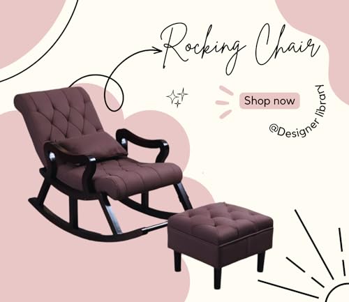 Image of Solid Sheesham Wood Rocking Chair for Living Room with Footrest and Pillow | Ergonomic Resting Chair with Ottoman for Relaxing and Pregnant Women (Brown)