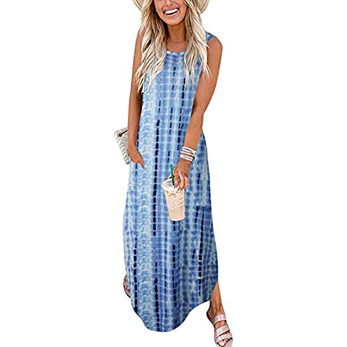 SLENDIPLUS Vestidos para mulheres, vestido casual de verão listrado, vestido longo sem mangas, vesti