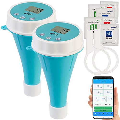 AGT Poolmessgerät: 2er-Set 6in1-Wassertester, Bluetooth 5.2, Echtzeit-Monitoring, App (Pool Tester, Wassertester Pool elektronisch, Smart Home)