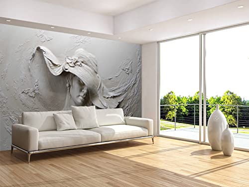 Mfwfm Art Wallpaper 3D Illusion Mural Wallpaper Woman Face Relief Wall Mural (Not Self Adhesive) #TOP2