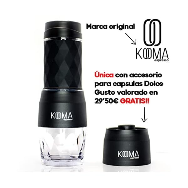 kooma Cafetera Portátil manual espresso, para cafe molido, capsulas nespresso y dolce gusto, para casa, camping… - Imagen 6