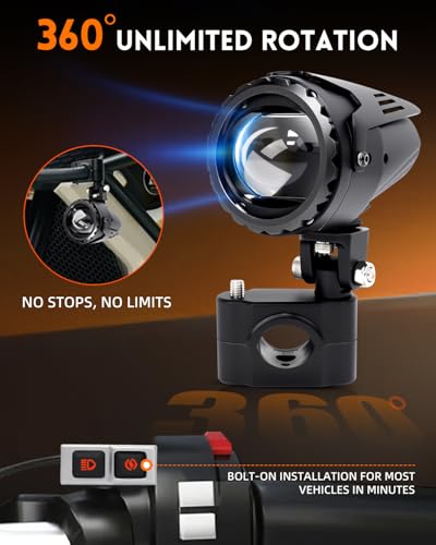 Image of CO LIGHT Motorcycle Fog Lights LED 60W 20000LM Auxiliary Driving Lights - 7 Lighting Modes (White /Amber), IP68 Waterproof Spot Pod Light Kit Universal Fit for Motorcycles ATV UTV, 2PCS