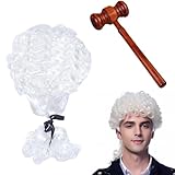 2-teiliges Set bestehend aus Richterperücke und Hammer, Richterkostüm, Gerichtsanwält-Party-Kostüm-Zubehör für Cosplay, Rollenspiele, Halloween-Zubehör, Themenparty.