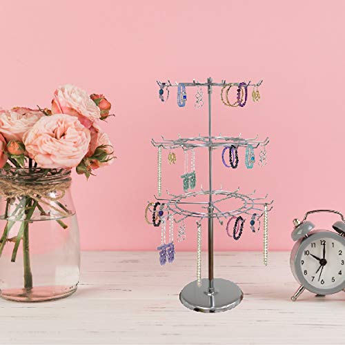 3 Tier Metal Counter-top Spinner Display – Large Storage with Adjustable Revolving Counter-top Accessory holder – Rotating Jewelry Tree Stand for Rings, Bracelets, Neckless and Accessories. (3 Tier)