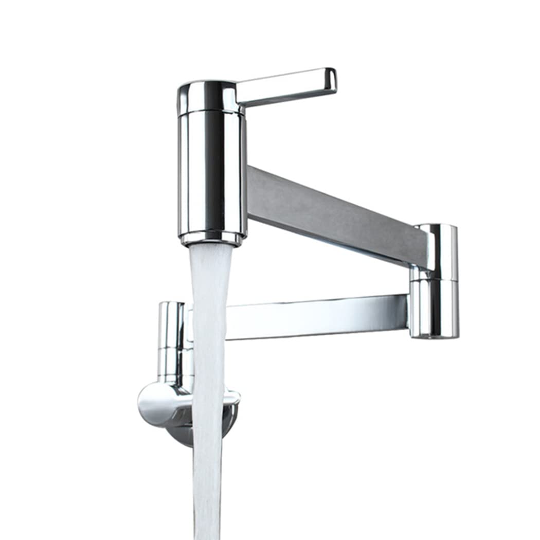 Robinet de cuisine mural pliable en laiton chrome avec bras double articulation