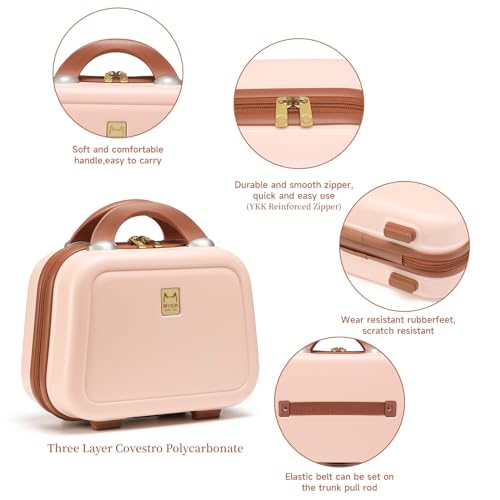 MYER Carry On Hard Shell Vintage Luggage Sets 2 Piece with Spinner Wheels,Cute Expandable Suitcase with TAS Lock,3-Layer PC Texture for Womem (Pink, 13-inch/20-inch)2