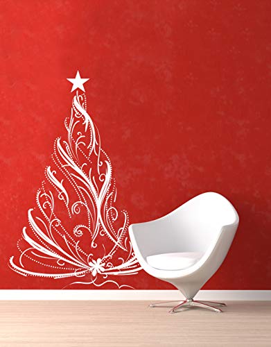 Christmas Tree Wall Decal Sticker. 6Ft Tall 72In X 45In - Easy To Apply/Removable. #281A (White) #TOP16