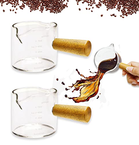 Juego de 2 Vasos Medidores para Espresso con Mango de Madera 100 ml miniatura 1
