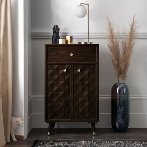 Image of The Attic Diamond Shoerack, Shoe Storage Cabinet for Home, Shoe Rack with Seat & Door, Shoe Organizer, Shoe Rack for Home, Walnut Matte Finish