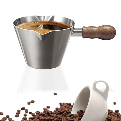 Image of Supvox Espresso Measuring Cup 120ml SUS Coffee Shot Dual Spout Wood Handle