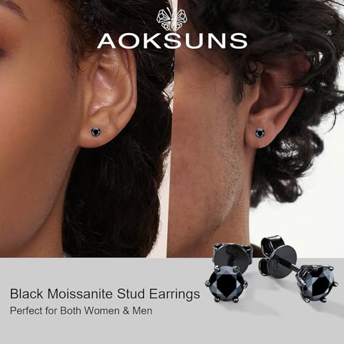 Black Moissanite Stud Earrings 1.0ct-2.0CT D Color, GRA 925 Sterling Silver Earrings for Men Vermeil 18K Black Gold Plated Flat Back Simulated Diamond Studs Earrings Jewelry Gifts for Men Women4