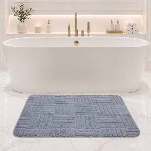 Image of LUXE HOME INTERNATIONAL Microfiber Bath Mat for Bathroom Anti Slip Water Soak Plush Soft Bahrain Maze Door Mat for Home Bedroom Washable Floor Rug (40x58cm Sky Blue) Pack of 1