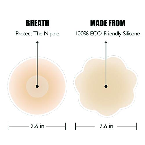 CHARMKING 8 Pairs Pasties Womens Reusable Adhesive Nipple Covers Invisible Round Silicone Cover Concealers, Beige2