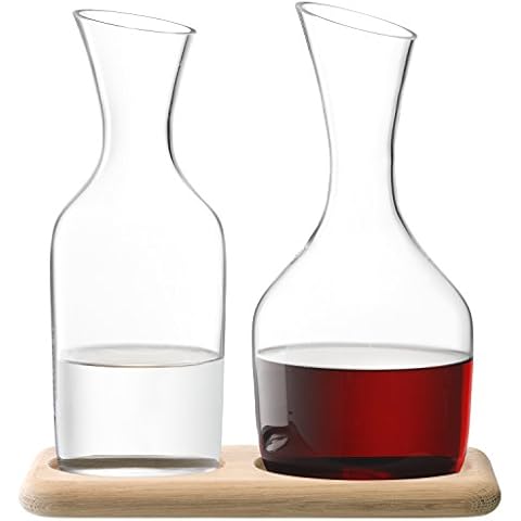 LSA Wine Water & Wine Carafe Set & Oak Base 1.2L/1.4L Clear| 1 Unit | Mouthblown & Handmade Glass | Hand Planed Wood | WI25 Cover