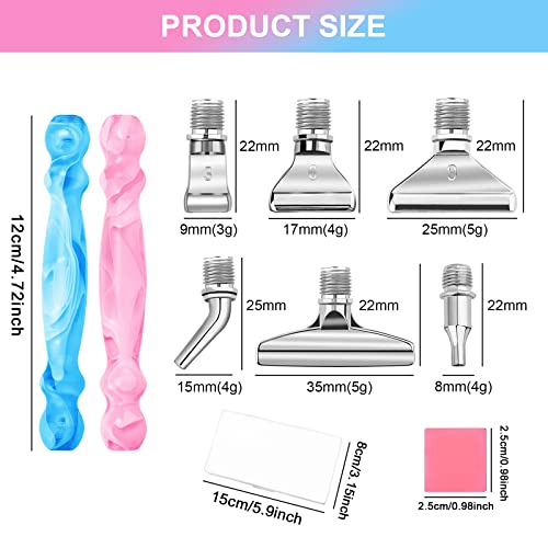 Metal Diamond Painting Pen Kits 15 Pieces,Screw Thread Tips,2 Pieces Diamond Art Pen,6 Pieces Stainless Steel Nibs,6 Glue Clays, 5D Diamond Painting Accessories Tools For Diy Craft (Pink+Blue) #TOP3