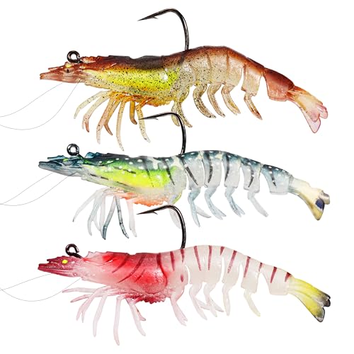 PROBITE Weighted King Prawn Soft Bait 3PCS - Slow-Sinking Biomimetic Shrimp Lure for Bass/Walleye/Seabass in Fresh & SaltwaterMixed Colors