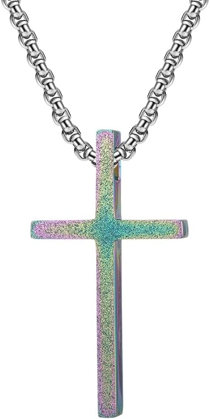 PAMTIER Sandblasted Cross Pendant Necklace – Stainless Steel 24" Chain For Women & Men