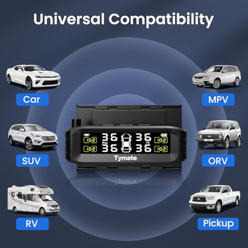Tymate TM8 Tire Pressure Monitoring System, Wireless Solar TPMS with 4 External Sensors & 6 Alarm Modes, Colorful Display, Easy to Intall on Windshield, Ideal for RV Sedan SUV MPV Truck (0-87 PSI) - Image 6