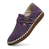 Générique Chaussures Femme Semelle Gomme Cousues Style Britannique Plates Confortables Quotidiennes(Purple, 41)
