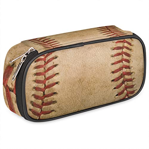 Image of Pardick Sport Big Capacity Pencil Pen Case Old Baseball Large Pencil Pouch with Zipper Compartments Pencil Bag for Boys Girls Adults Student Office School Supplies