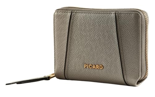Porte-monnaie Picard Chic Way en cuir taupe argenté à fermeture zippée globale