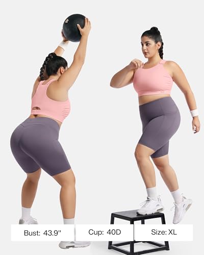 Image of Plus Size Sports Bras Medium-High Support Adjustable Racerback High Neck Wireless Everyday Workout Running Bra for Women