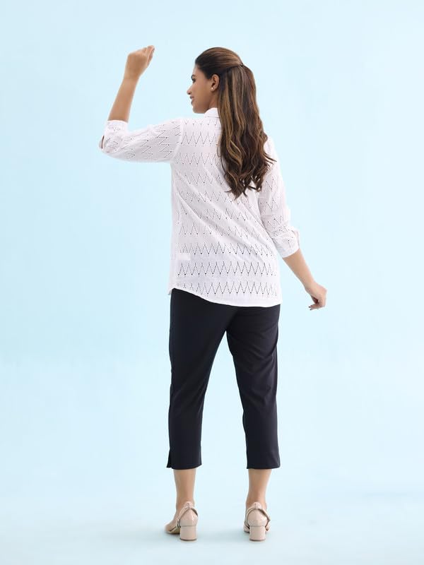 Image of GO COLORS Solid Cropped Pencil Pant for Women | Breathable, Side Pocket