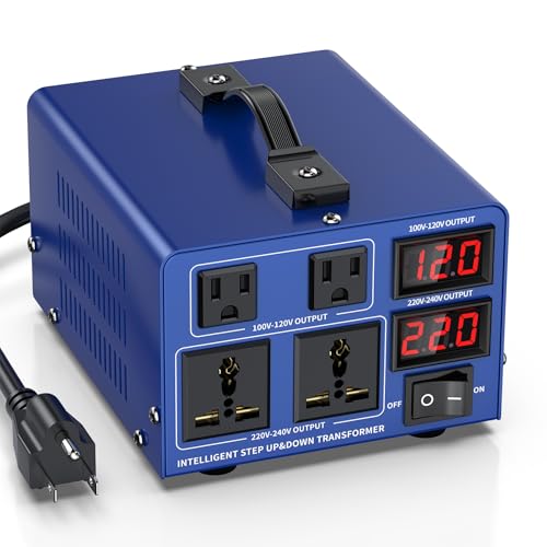CELYYPU 1500 watt Voltage Conversion Transformer Heavy-Duty Step-up/Step-Down AC 110V/120V/220V/240V Power Conversion, with resettable Circuit Breaker Protection, with US Power Cord, LCD Display