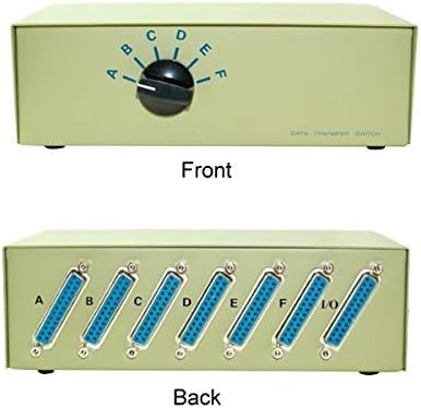 KENTEK DB25 6 Way Manual Data Switch Box RS-232 Parallel Serial D-Sub 25 Pin Female I/O ABCDEF Port for PC MAC to Peripherals Devices Printer Modem