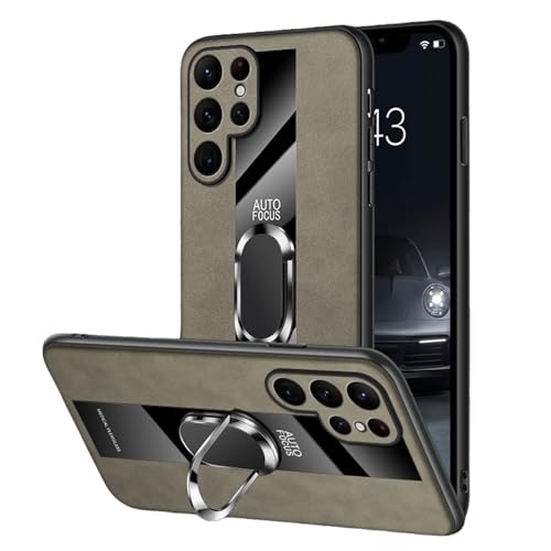 Étui en cuir Samsung S26 Plus : coque fine haut de gamme avec anneau gris