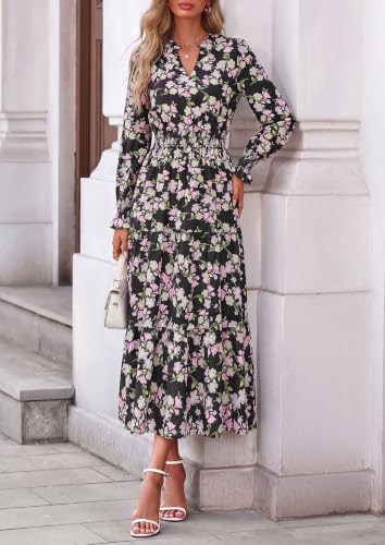PRETTYGARDEN Women's Floral Maxi Dress Fall A Line Wedding Guest Dresses - image 5