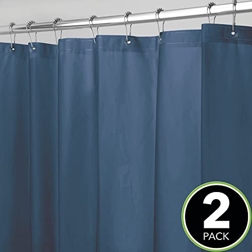 Mdesign Peva Shower Curtain Liner - 72" X 72" Deluxe Water/Odor Resistant Heavy Plastic 3-Gauge, Long Inner Shower Curtain Liner With Weighted Bottom Hem For Bathroom, Shower, Tub - 2 Pack - Navy Blue #TOP1