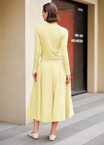 Image of Panadila Womens 2 Piece Lounge Sets Matching Vacation Outfits Ribbed Button Down Cardigan and Elastic Waist Skirt Sets