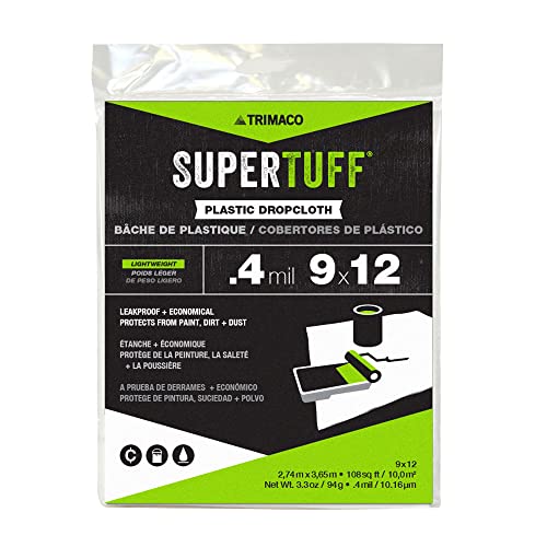 Trimaco 03103/36 SuperTuff Plastic Drop Cloth, 9-feet x 12-feet, Clear
