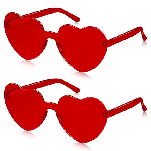 SelfTek 2 Stück Herz Brille Rote - Party Brille Herz Sonnenbrille Magische Farben Hippie Brille Aper-ol Kostüm Lustige Partybrillen für Fasching Foto Requisiten Geburtstagsfeier für Erwachsene