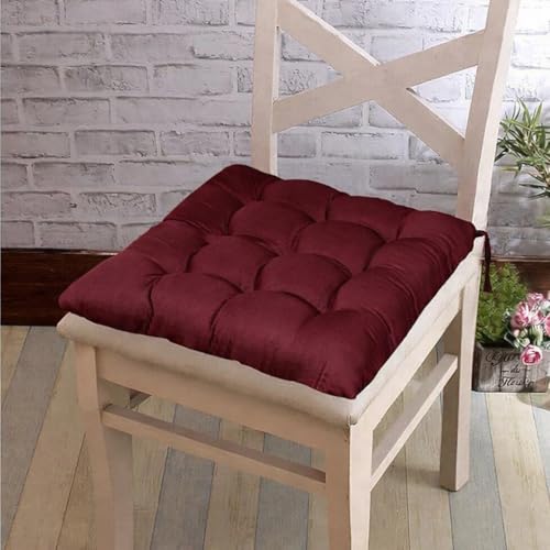 Image of Wakewell Chair Pads with Ties | Soft Microfiber Seat Cushions | Square Chair Cushion Pads for Dining Chairs, Office Chair, Kitchen & Home Seating (Maroon, 45x45 cm (Pack of 2))