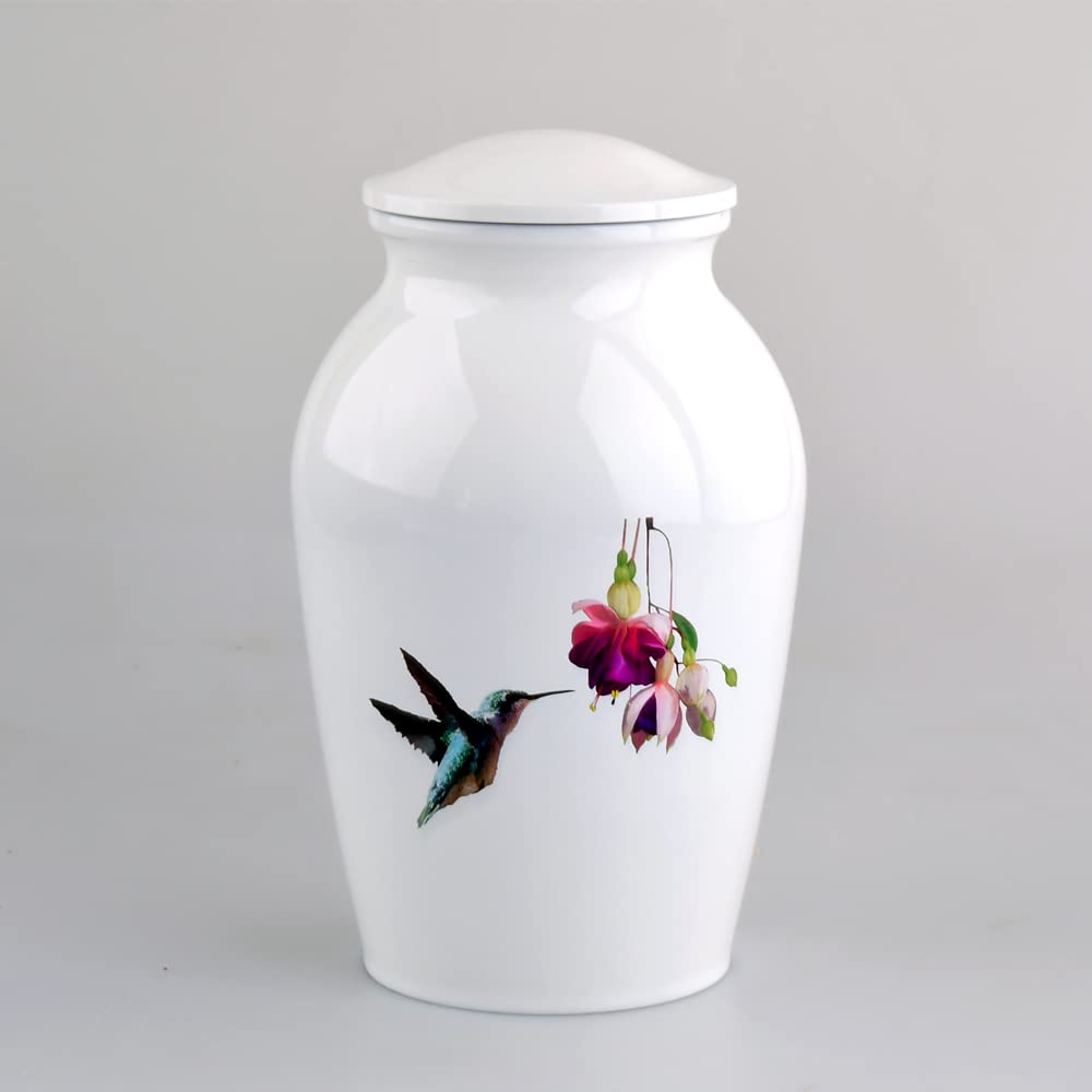 Makey's Men's White Hummingbird Large Urns For Human Ashes Adult ,Affordable Cremation Urn For Crematory Or Funeral