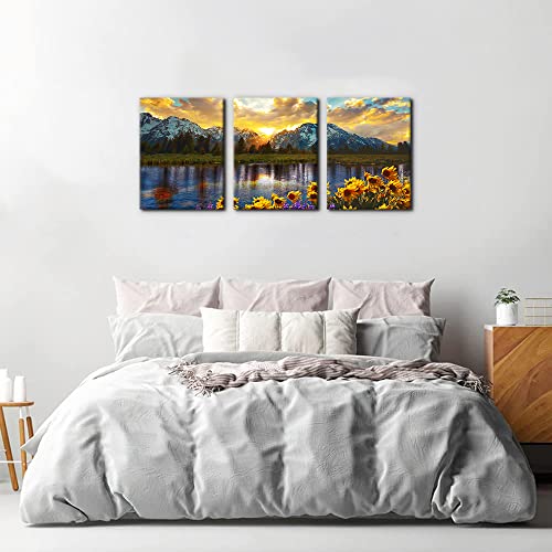 Pacimo WALLART-3P-SAN-12 3 Pieces Mountain Canvas Wall Art For Living Room Nature Landscape Picture Sunflower Wall Decor thumb #2