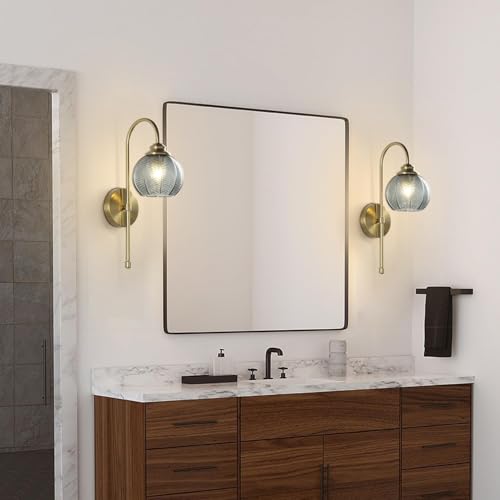 Image of KCO Lighting Gold Wall Light Smoke Glass Globe Sconce Antique Brass Long Arm Sconce Minimalist Vintage Fireplace Wall Sconces Mid Century Modern Bedside
