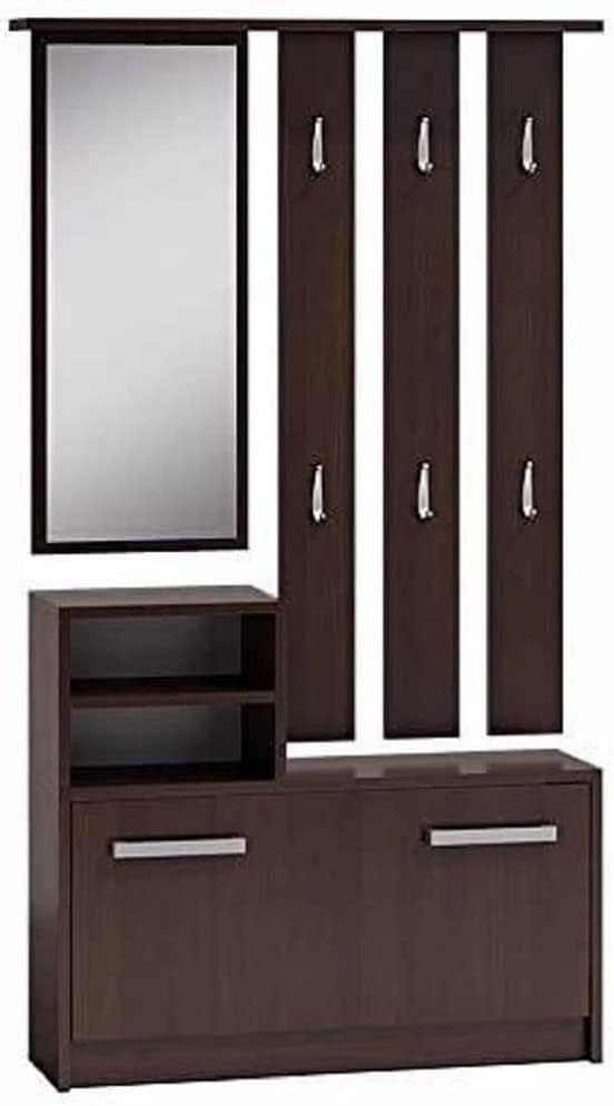 SELSEY Yesfir - Hall Tree/Hallway Furniture/Mirror and Shoe Cabinet/Dark Brown / 85 cm