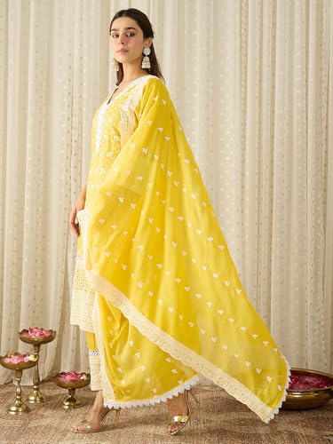 Image of INDO ERA Women Pure Cotton Kurta Set with Dupatta | Festive Suit Set, 10790