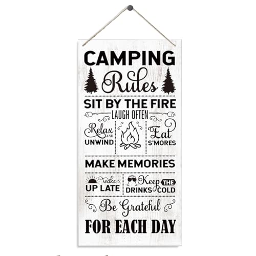 Camping Rules Sign, Campsite Decor, Laugh Sign, Make Memories Sign, Decorative Wood Hanging Wood Plaque, Camping Lover Home Decor, Camping Gift, Farmhouse Hanging Decor for Indoor Outdoor